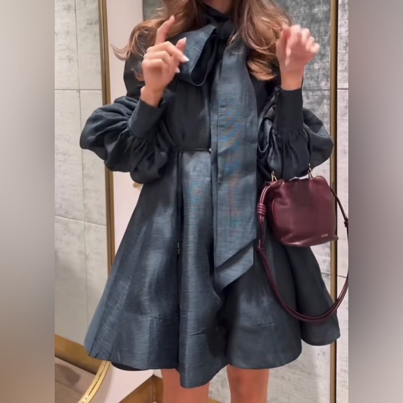 ZIMMERMANN Linen Silk Tie Neck Mini Dress Size - Picture 16 of 16